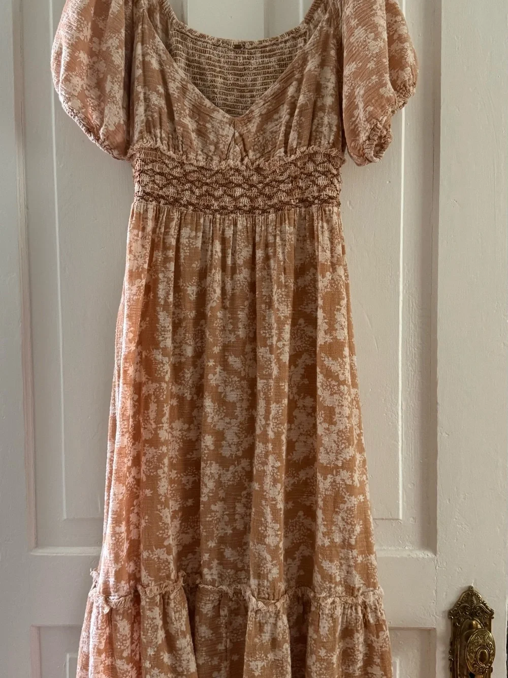 Free People Bohemian Blush and Tan Floral Soft Dress